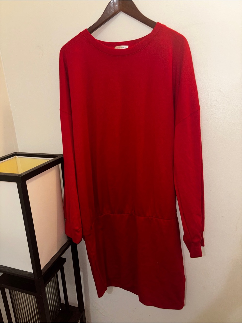 Relaxed Red Long Sleeve Pullover Dress